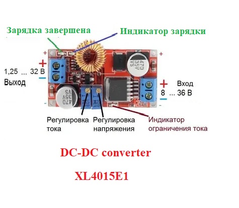 DC-DC понижающий 5A с регулировкой тока XL4015 без дисплея